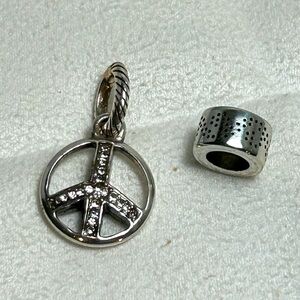 Brighton Peace Sign Charm & Punch Scroll Spacer Silver Plated Crystals Qty 2